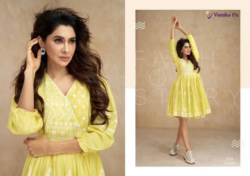Vamika Nx Ibadat Rayon Fancy Thread Designer Short Kurti Collection