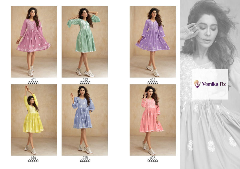 Vamika Nx Ibadat Rayon Fancy Thread Designer Short Kurti Collection