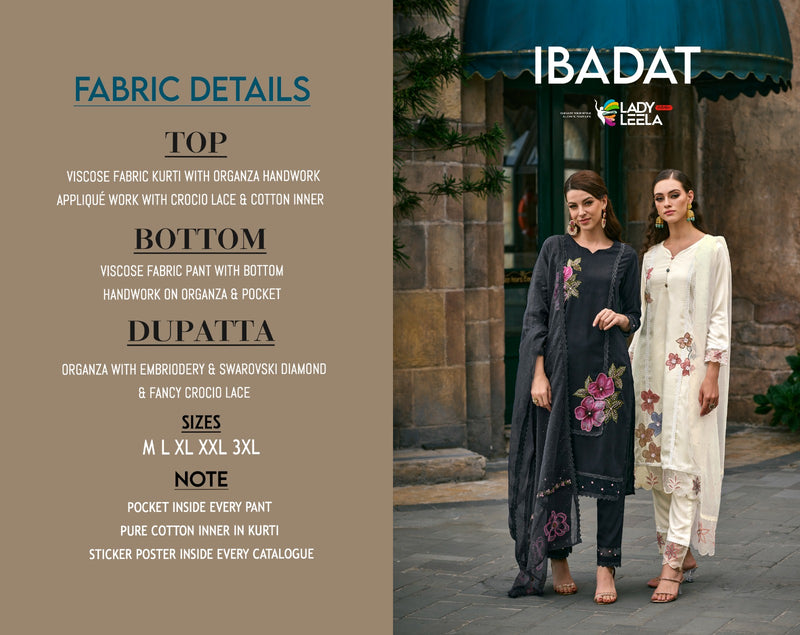Lady Leela Ibadat Viscose With Heavy Hand Work Designer Ready Made Suits