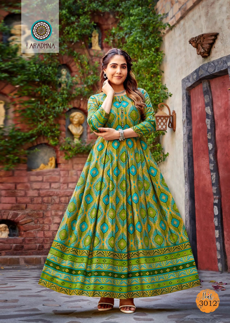 Aradhna Fashion Ikat Vol 3 Rayon Print With Fancy Designer Gown Kurtis