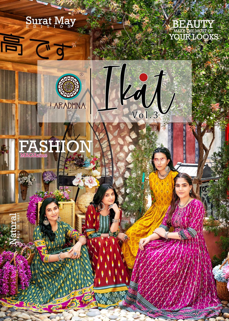 Aradhna Fashion Ikat Vol 3 Rayon Print With Fancy Designer Gown Kurtis