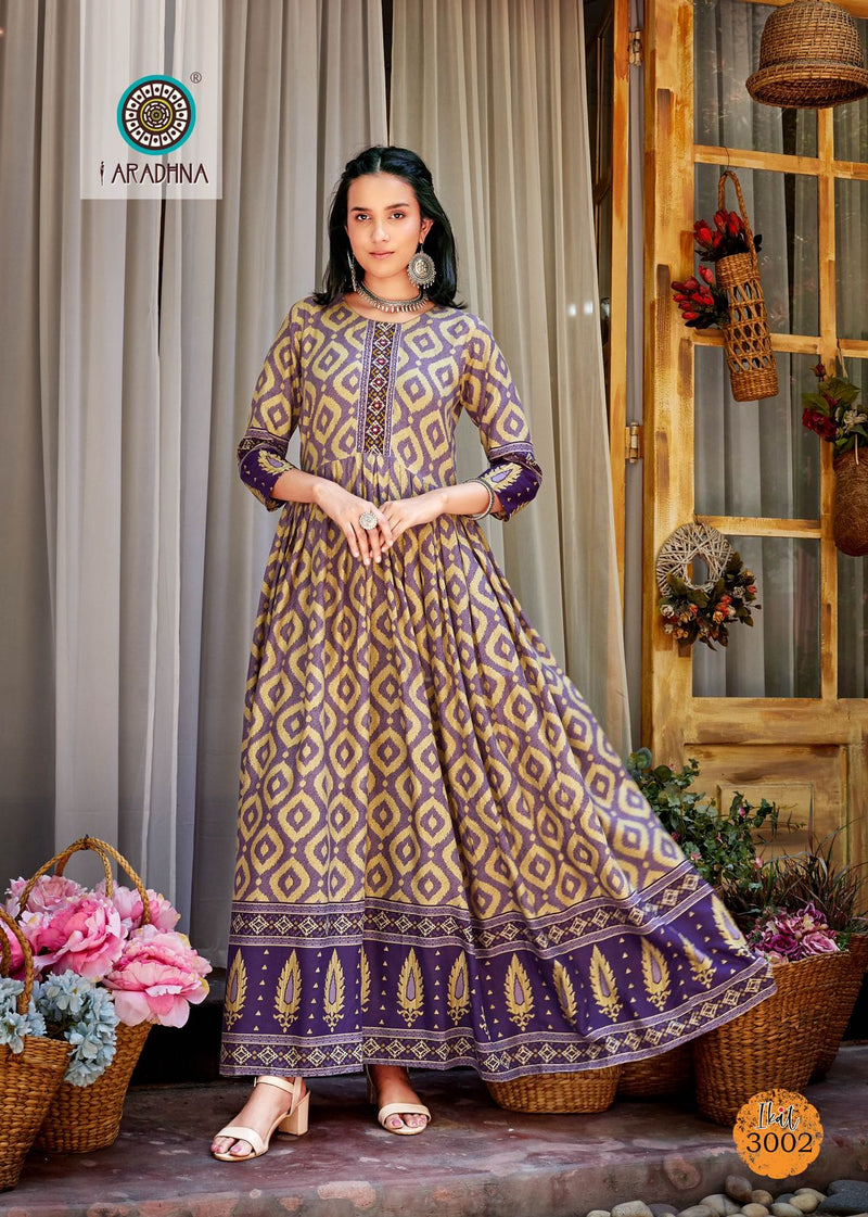 Aradhna Fashion Ikat Vol 3 Rayon Print With Fancy Designer Gown Kurtis