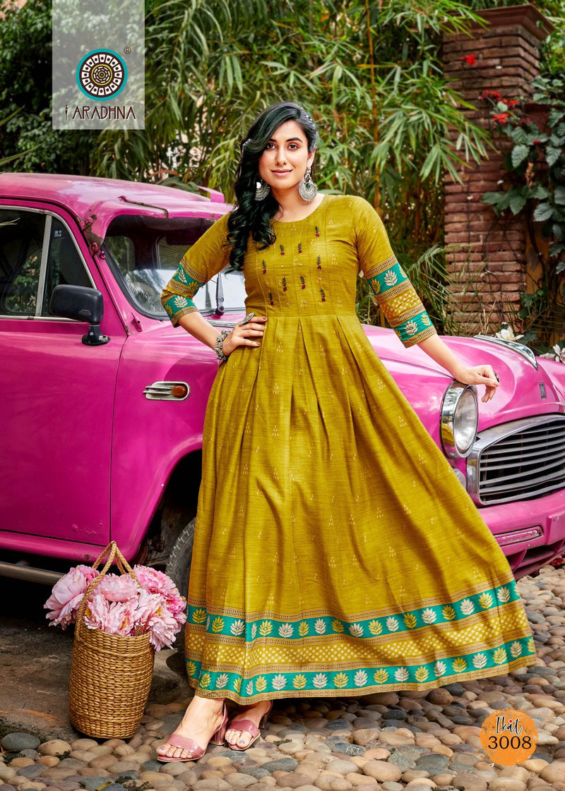 Aradhna Fashion Ikat Vol 3 Rayon Print With Fancy Designer Gown Kurtis