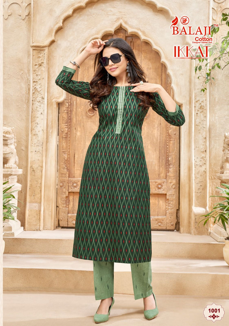 Balaji Cotton Ikkat Cotton Printed Tie Pattern Daily Wear Kurti