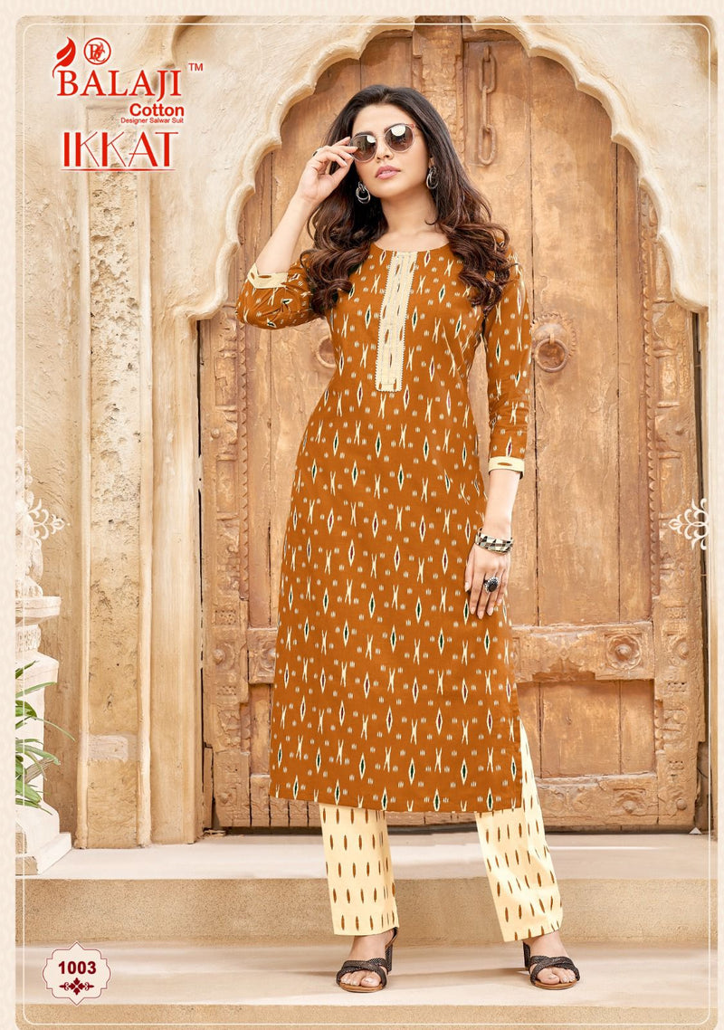 Balaji Cotton Ikkat Cotton Printed Tie Pattern Daily Wear Kurti