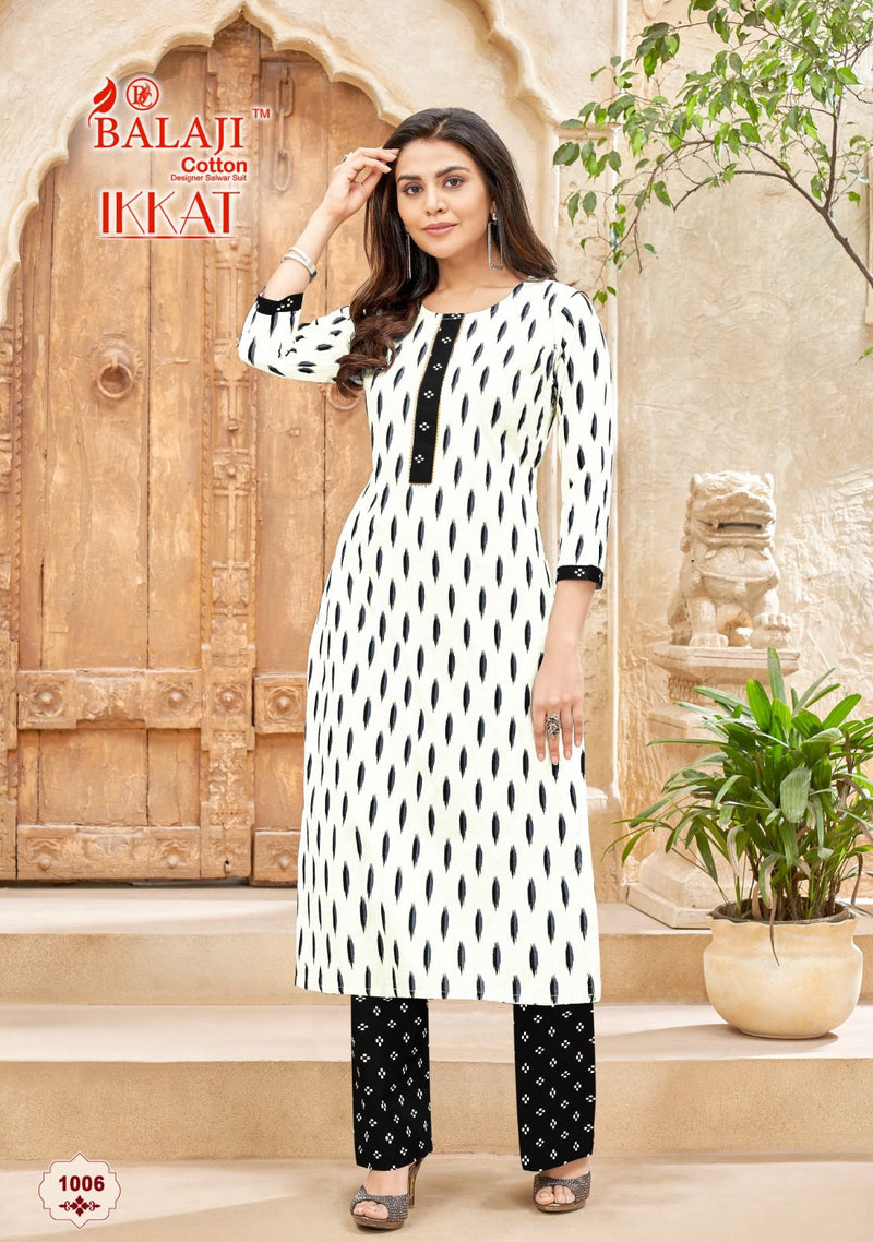 Balaji Cotton Ikkat Cotton Printed Tie Pattern Daily Wear Kurti