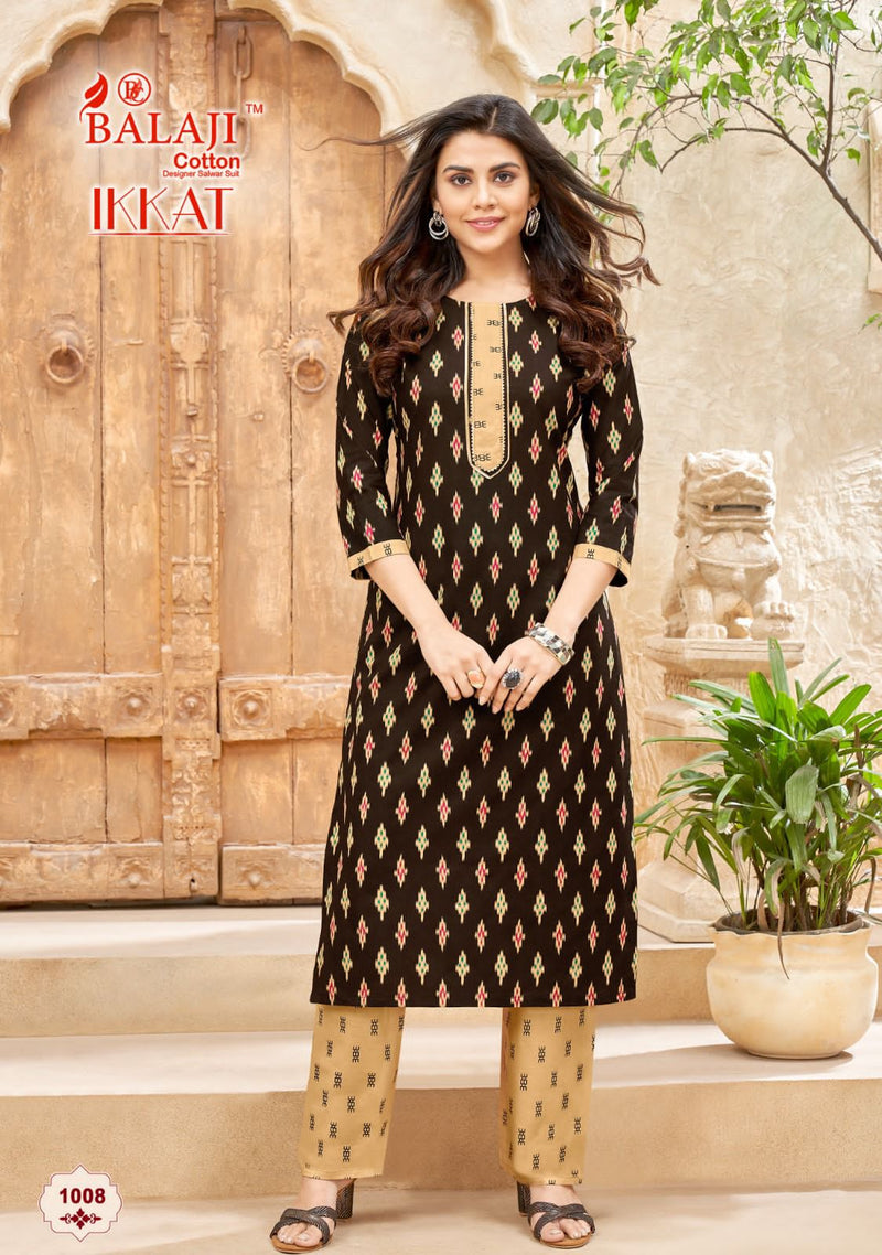 Balaji Cotton Ikkat Cotton Printed Tie Pattern Daily Wear Kurti