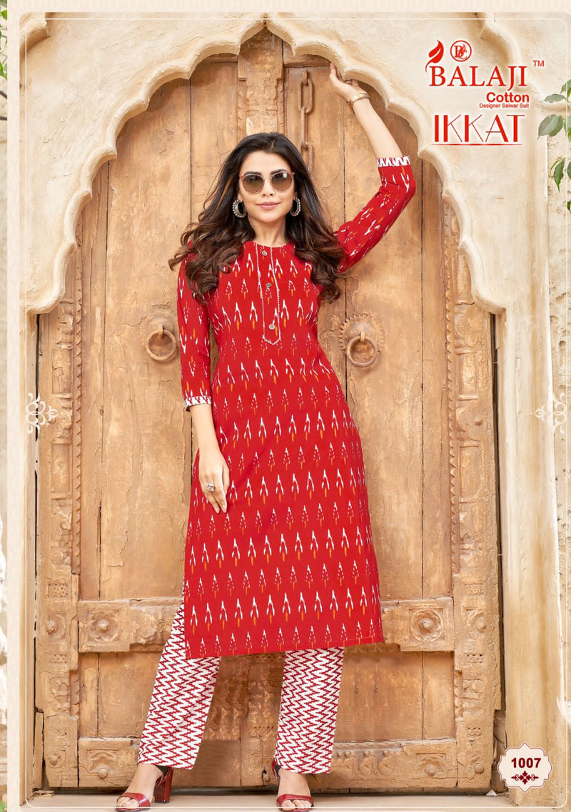 Balaji Cotton Ikkat Cotton Printed Tie Pattern Daily Wear Kurti