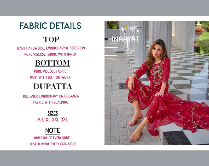 Lady Leela Inaayat Viscose Embroidery Work Party Wear Kurti Collection