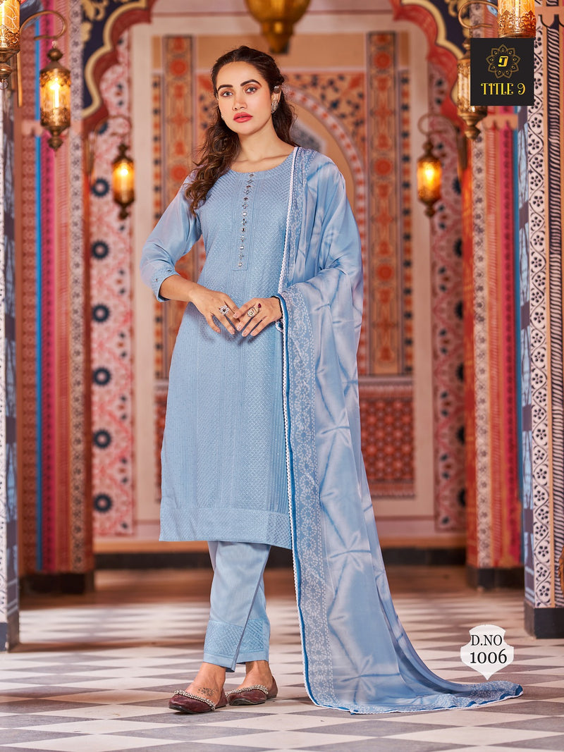 Title 9 Inaya Silk Fancy Sequence Work Designer Fancy Kurti Combo Set