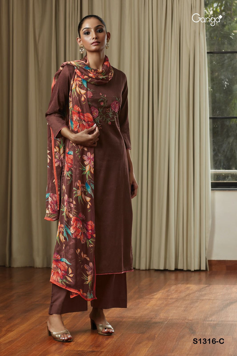 Ganga Inna 1316 Cotton Satin Printed With Hand Work Designer Fancy Suits