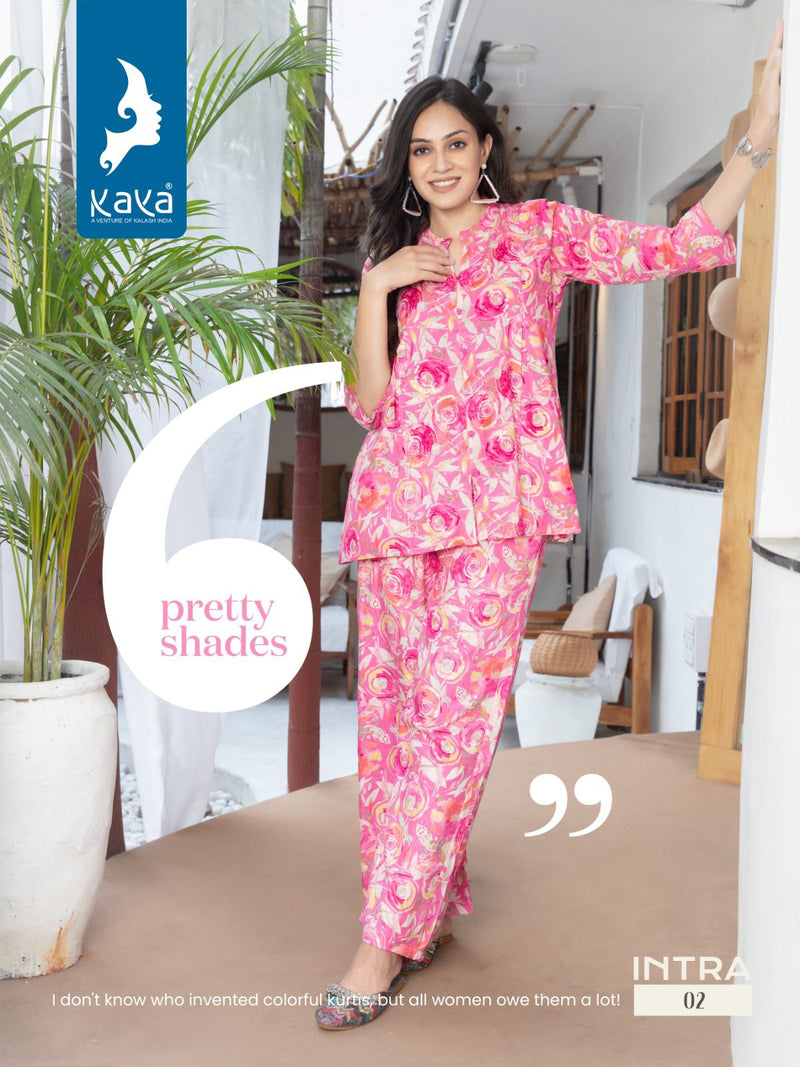 Kaya Intra Rayon Printed Top With Bottom Western Cord Sets