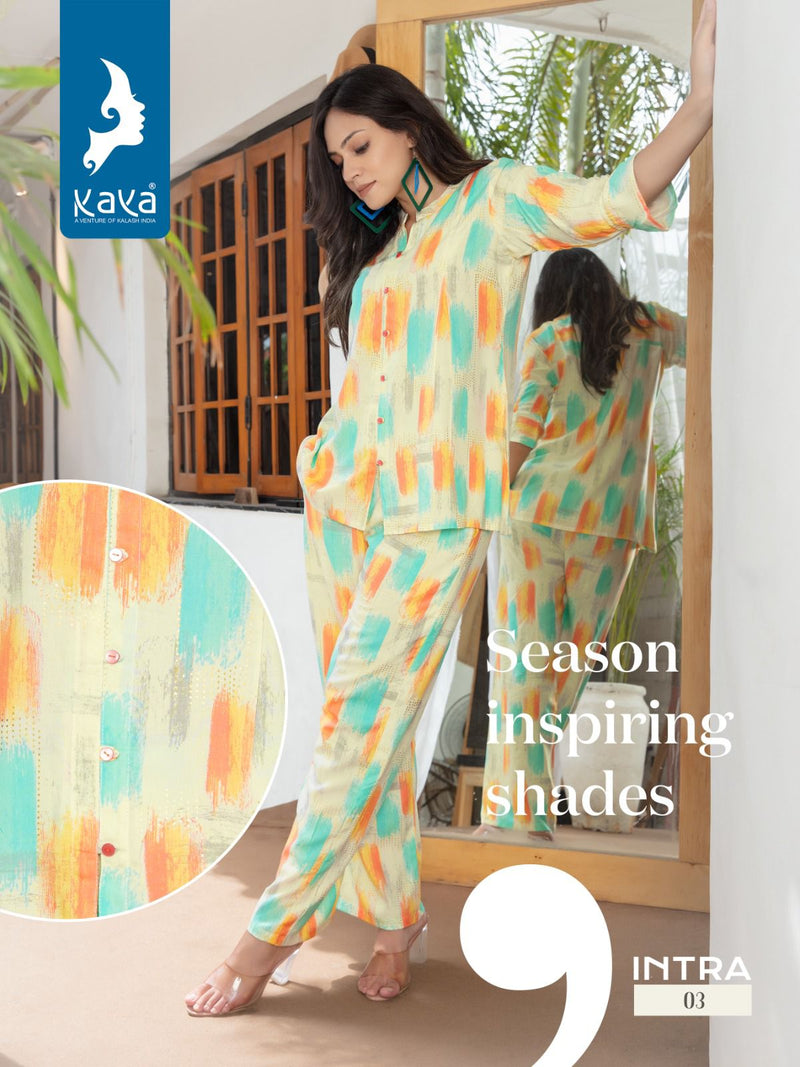 Kaya Intra Rayon Printed Top With Bottom Western Cord Sets