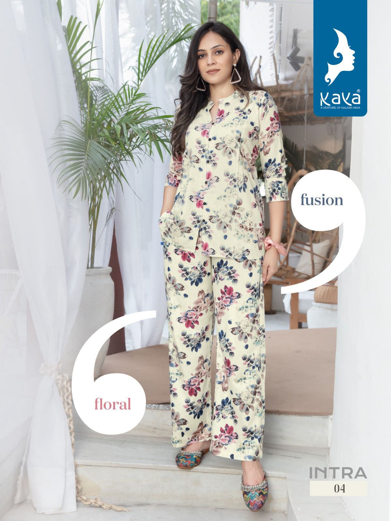 Kaya Intra Rayon Printed Top With Bottom Western Cord Sets