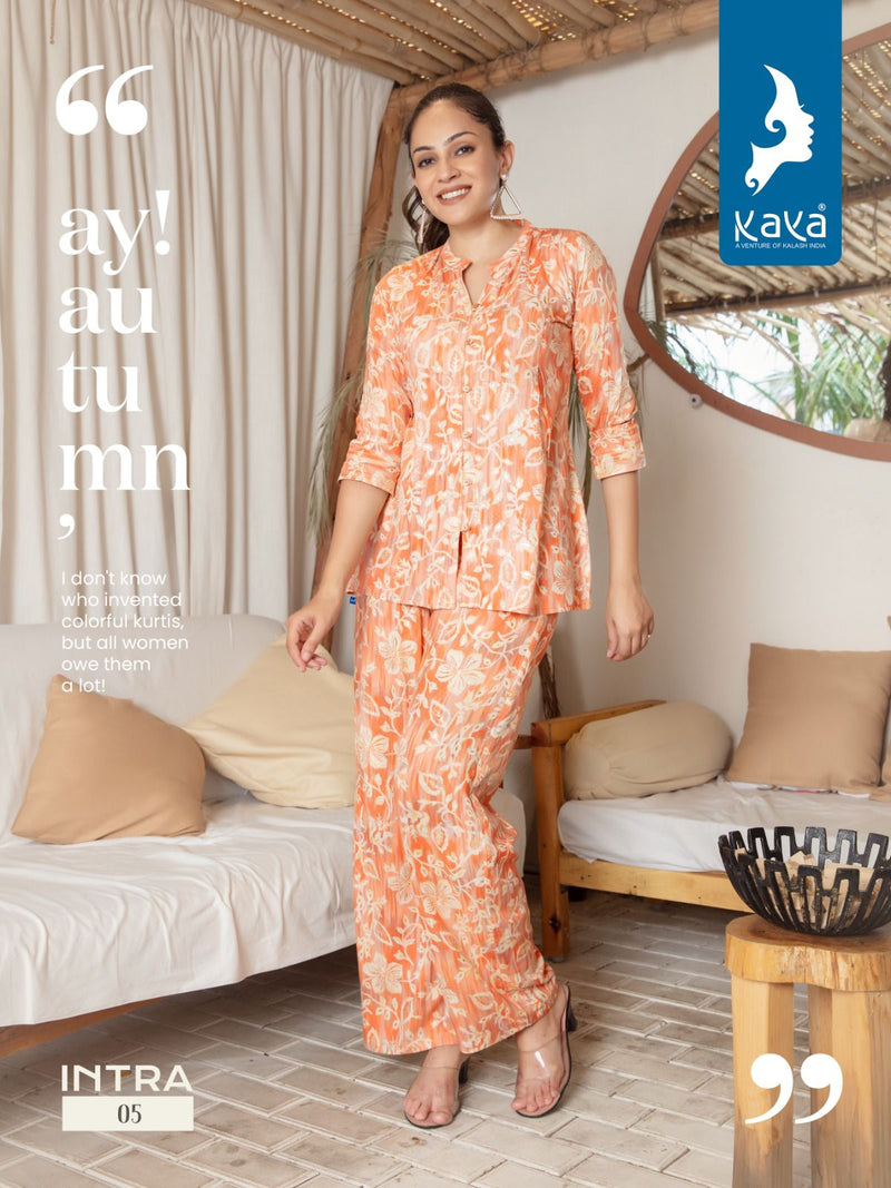 Kaya Intra Rayon Printed Top With Bottom Western Cord Sets