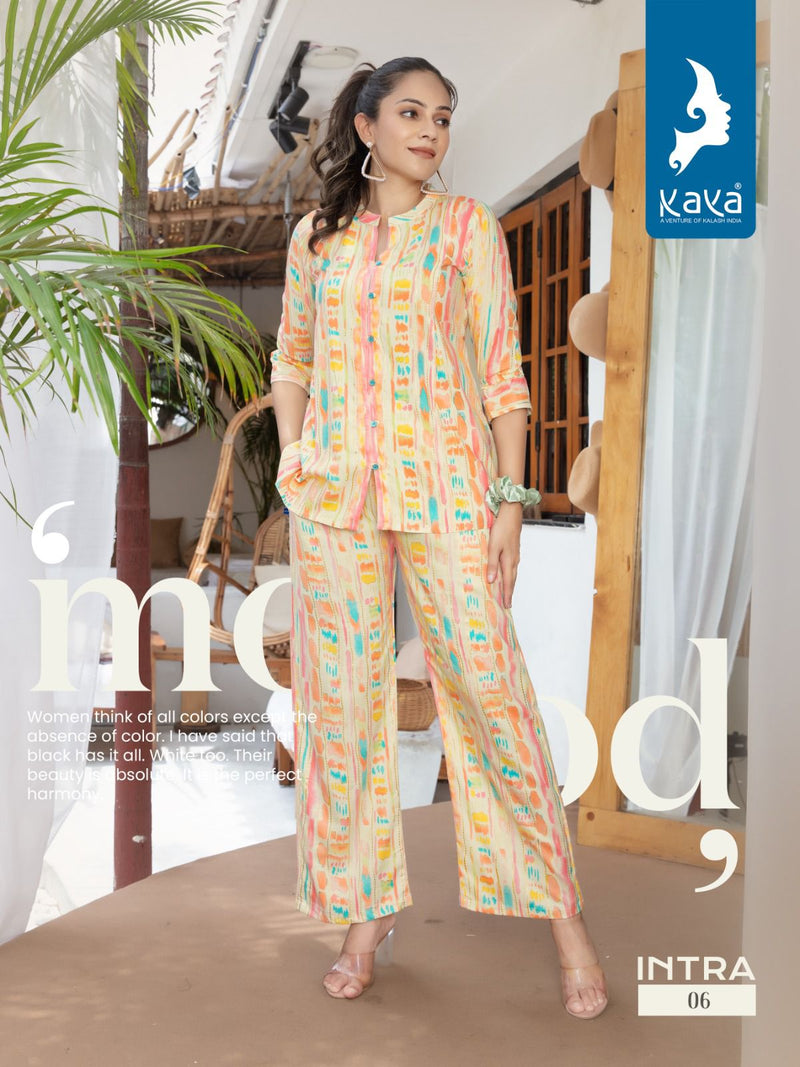 Kaya Intra Rayon Printed Top With Bottom Western Cord Sets