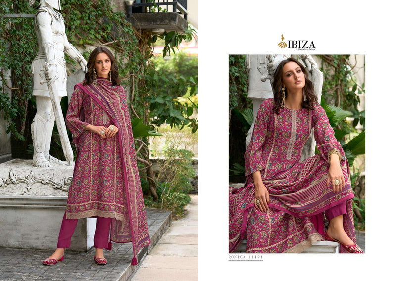 Ibiza Ronica Pure Viscose Muslin Digital Printed Embroidery Work Salwar Suit