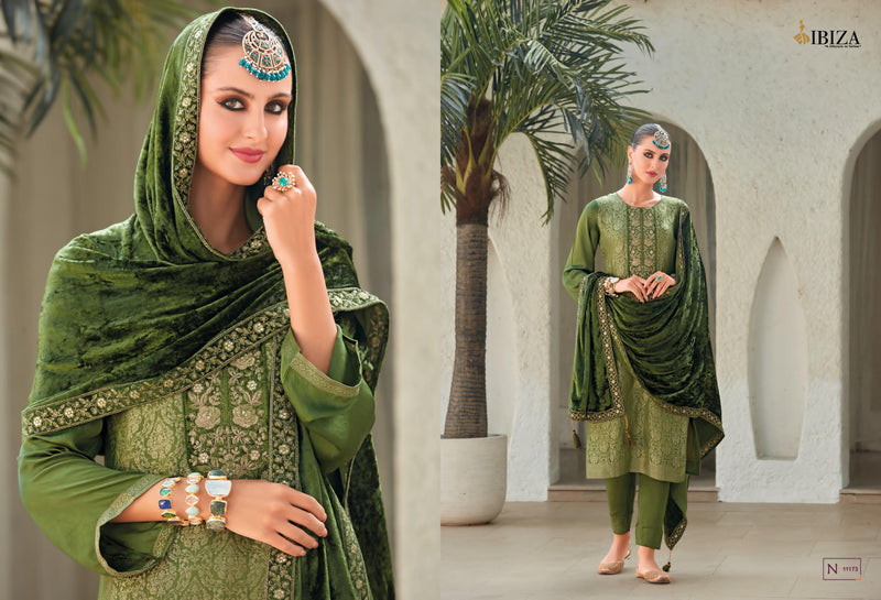 Ibiza Sadgi Pure Gaji Silk Jacquard Embroidery Work Salwar Suit