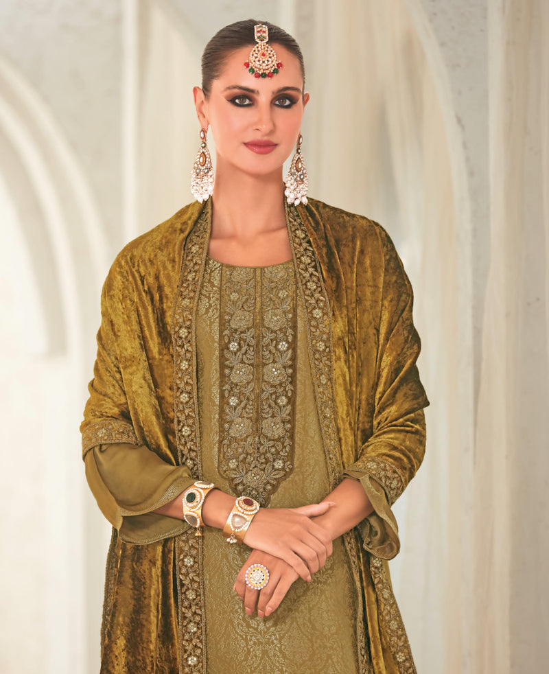 Ibiza Sadgi Pure Gaji Silk Jacquard Embroidery Work Salwar Suit