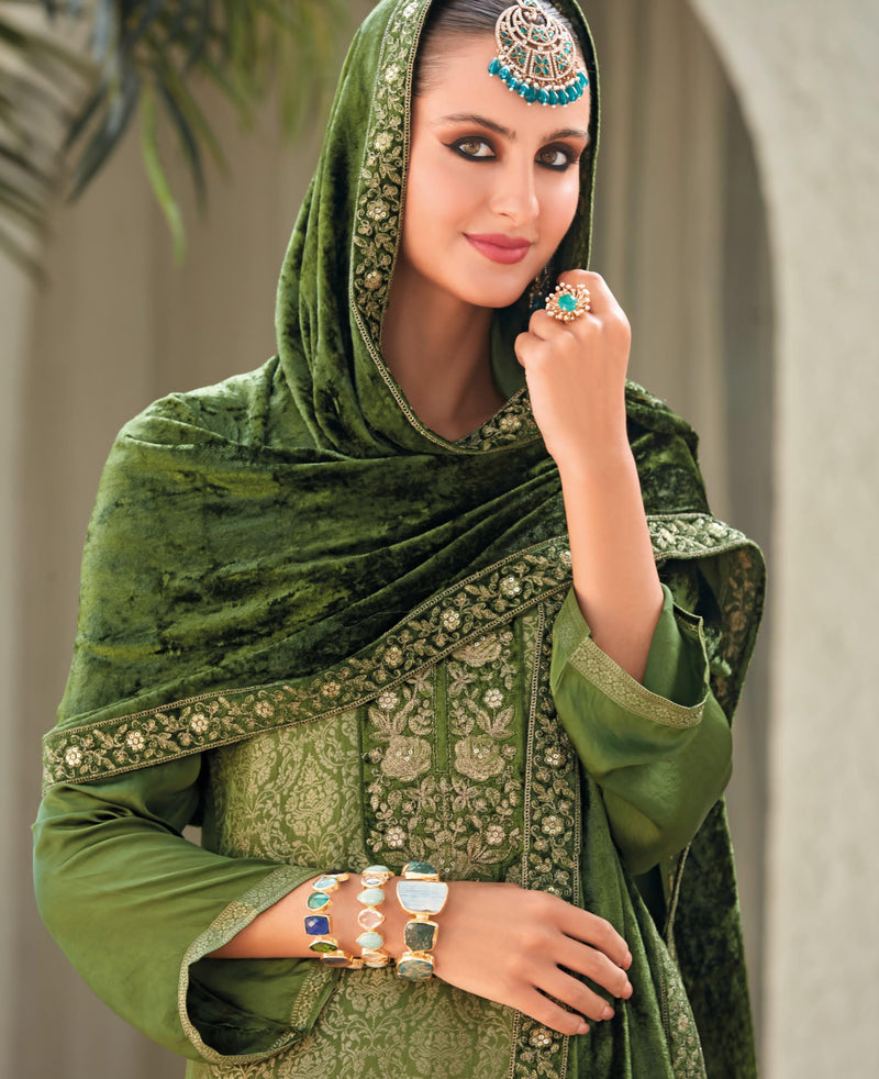 Ibiza Sadgi Pure Gaji Silk Jacquard Embroidery Work Salwar Suit