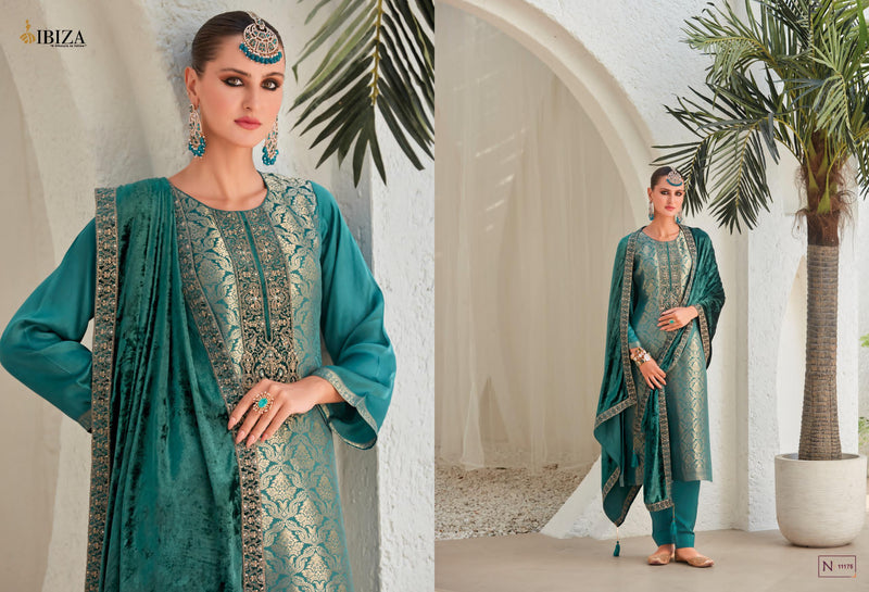 Ibiza Sadgi Pure Gaji Silk Jacquard Embroidery Work Salwar Suit