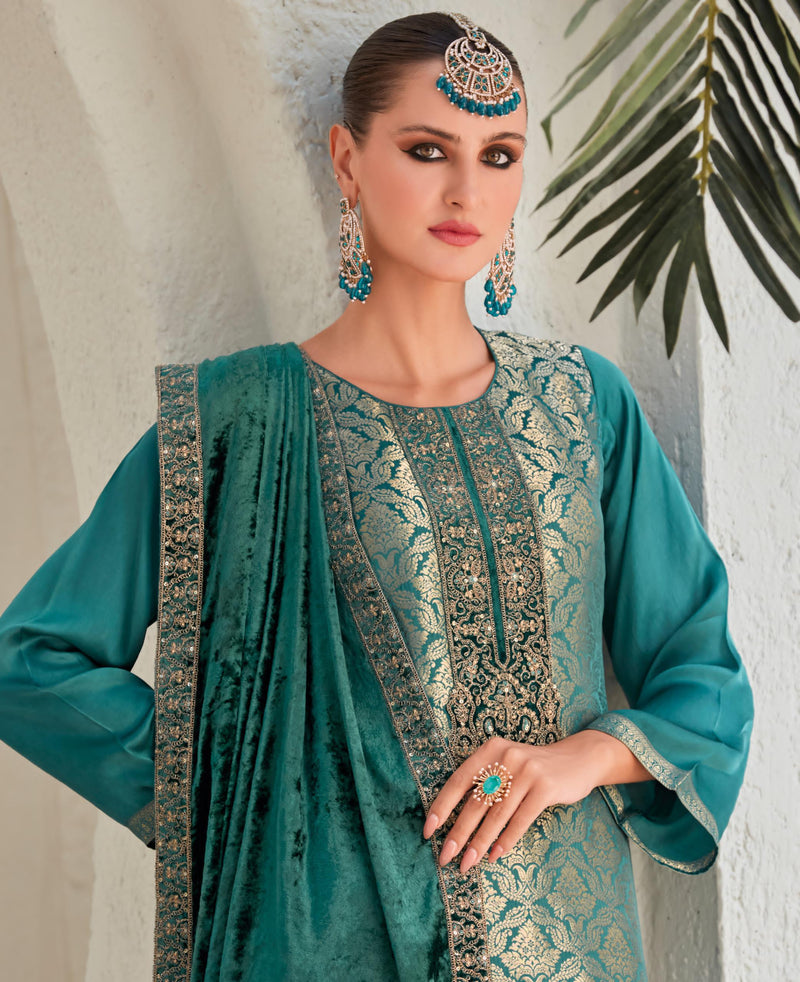 Ibiza Sadgi Pure Gaji Silk Jacquard Embroidery Work Salwar Suit