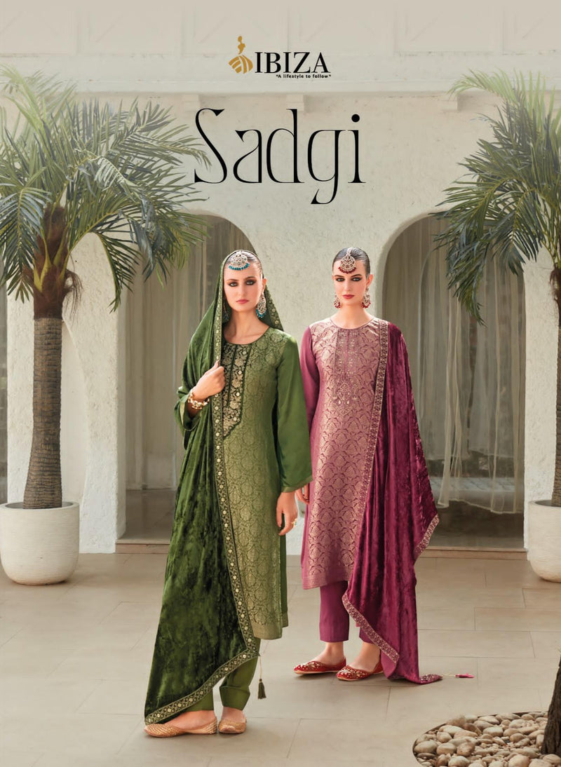 Ibiza Sadgi Pure Gaji Silk Jacquard Embroidery Work Salwar Suit