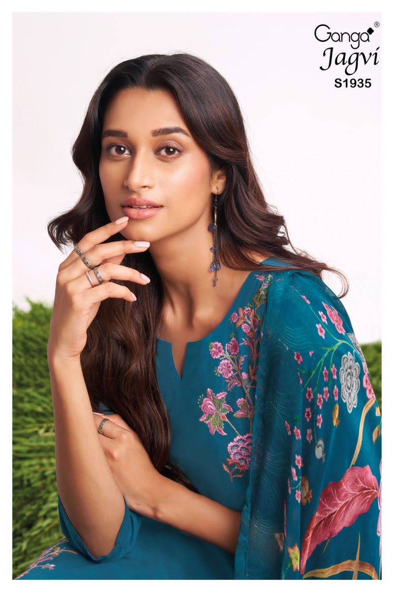 Ganga Jagvi 1935 Cotton Digital Print With Embroidery Work Suits