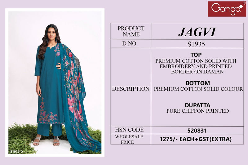 Ganga Jagvi 1935 Cotton Digital Print With Embroidery Work Suits