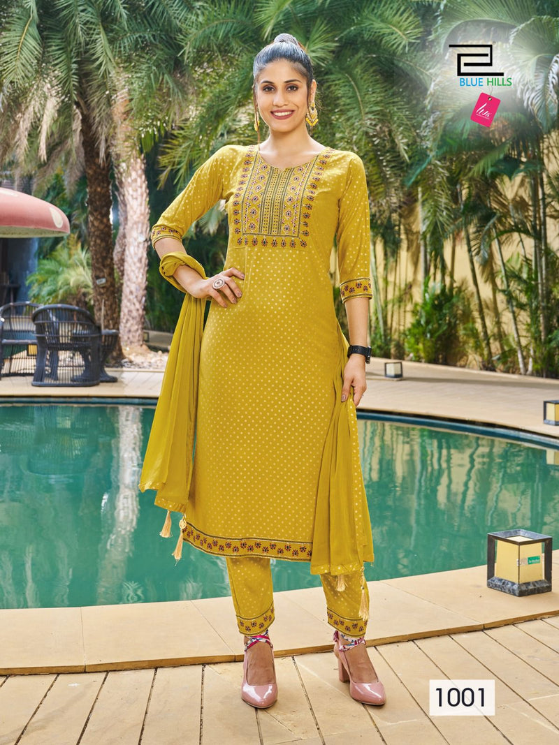 Blue Hills Jailer Rayon Foil Printed Fancy Straight Kurti With Bottom