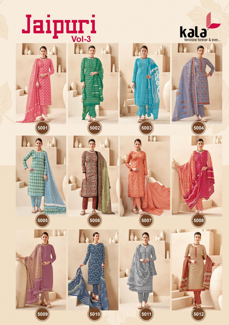 Kala Fashion Jaipuri Vol 3 Cotton Regular Printed Casual Wear Salwar Suits