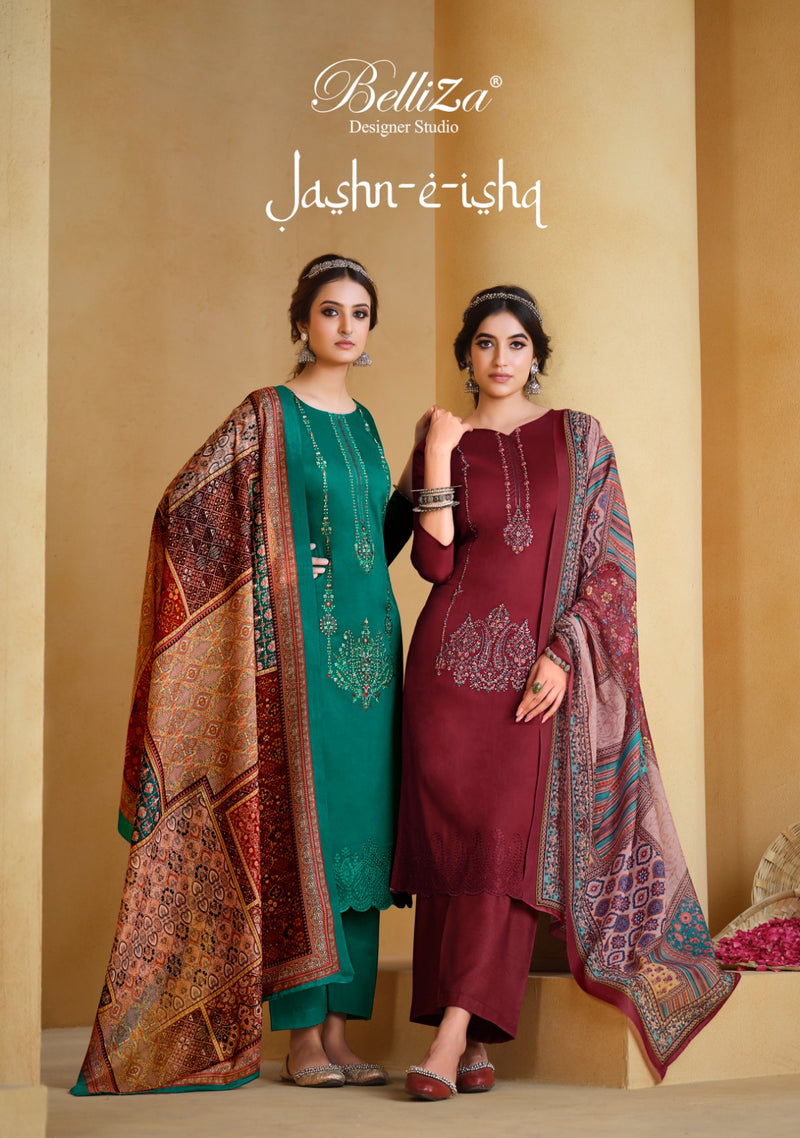 Belliza Designer Studio Jashn E Ishq Jam Cotton Fancy Embroidery Work Suits