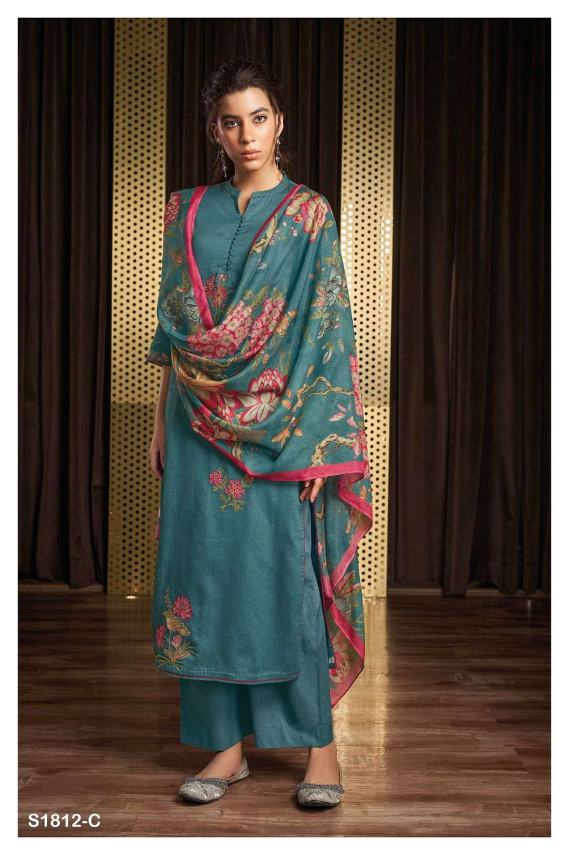 Ganga Jewel 1812 Cotton Silk Printed With Embroidery Salwar Suits