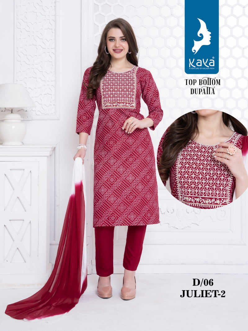 Kaya Juliet Vol 2 Rayon Fancy Straight Kurti  And Bottom With Dupatta
