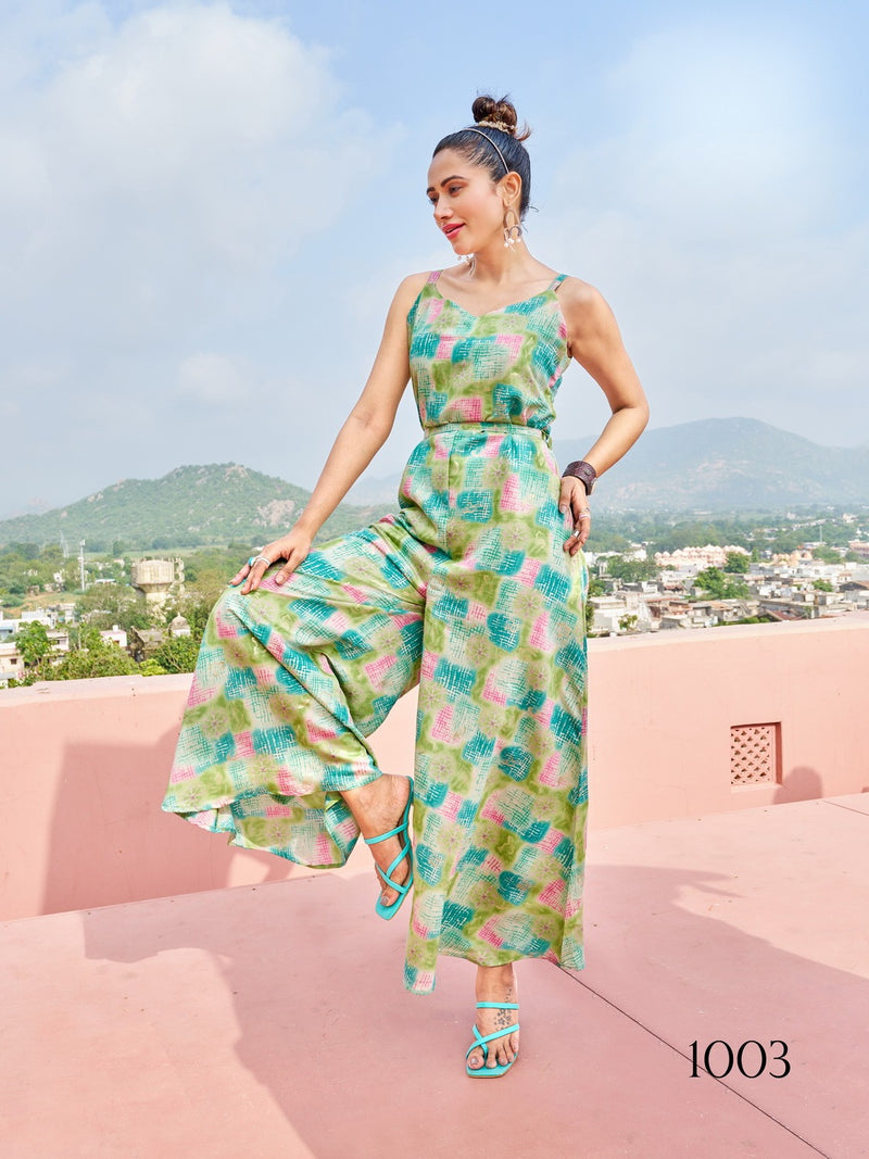 Bhavi Designer Jump Suit Vol 1 Printed Modal Silk Fabric Fancy Party Wear Ready Made Jump Suits