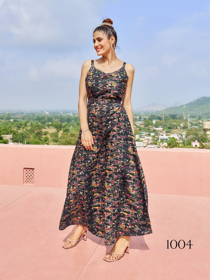 Bhavi Designer Jump Suit Vol 1 Printed Modal Silk Fabric Fancy Party Wear Ready Made Jump Suits