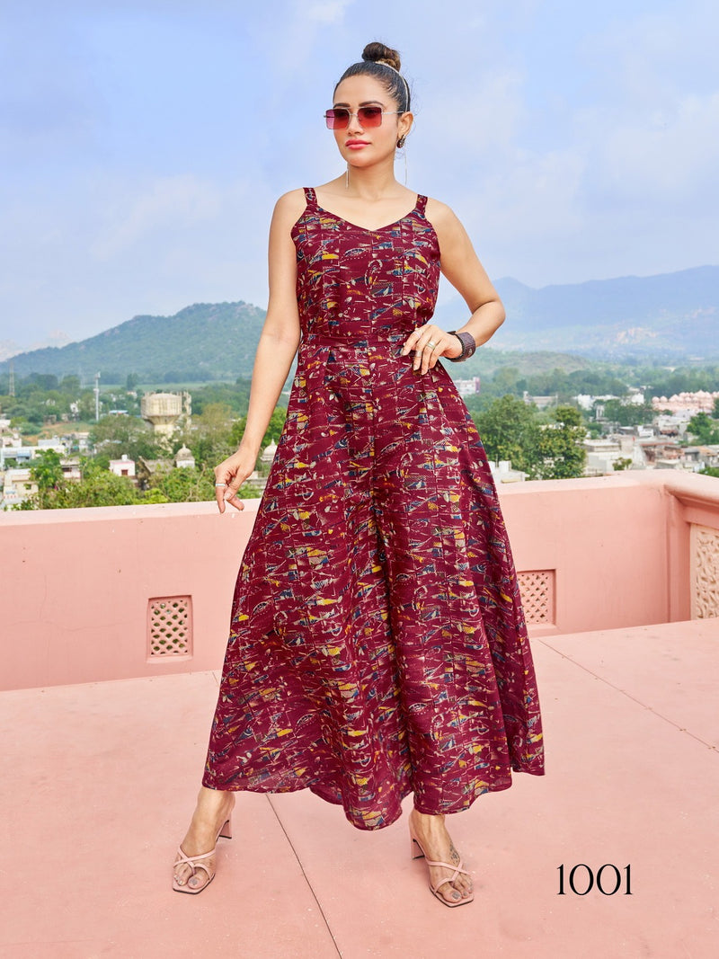 Bhavi Designer Jump Suit Vol 1 Printed Modal Silk Fabric Fancy Party Wear Ready Made Jump Suits