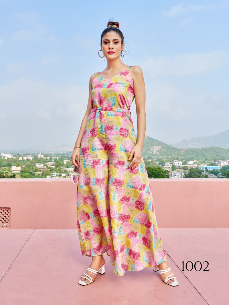 Bhavi Designer Jump Suit Vol 1 Printed Modal Silk Fabric Fancy Party Wear Ready Made Jump Suits