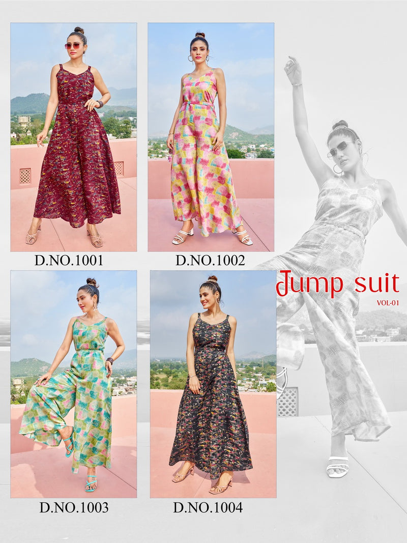 Bhavi Designer Jump Suit Vol 1 Printed Modal Silk Fabric Fancy Party Wear Ready Made Jump Suits
