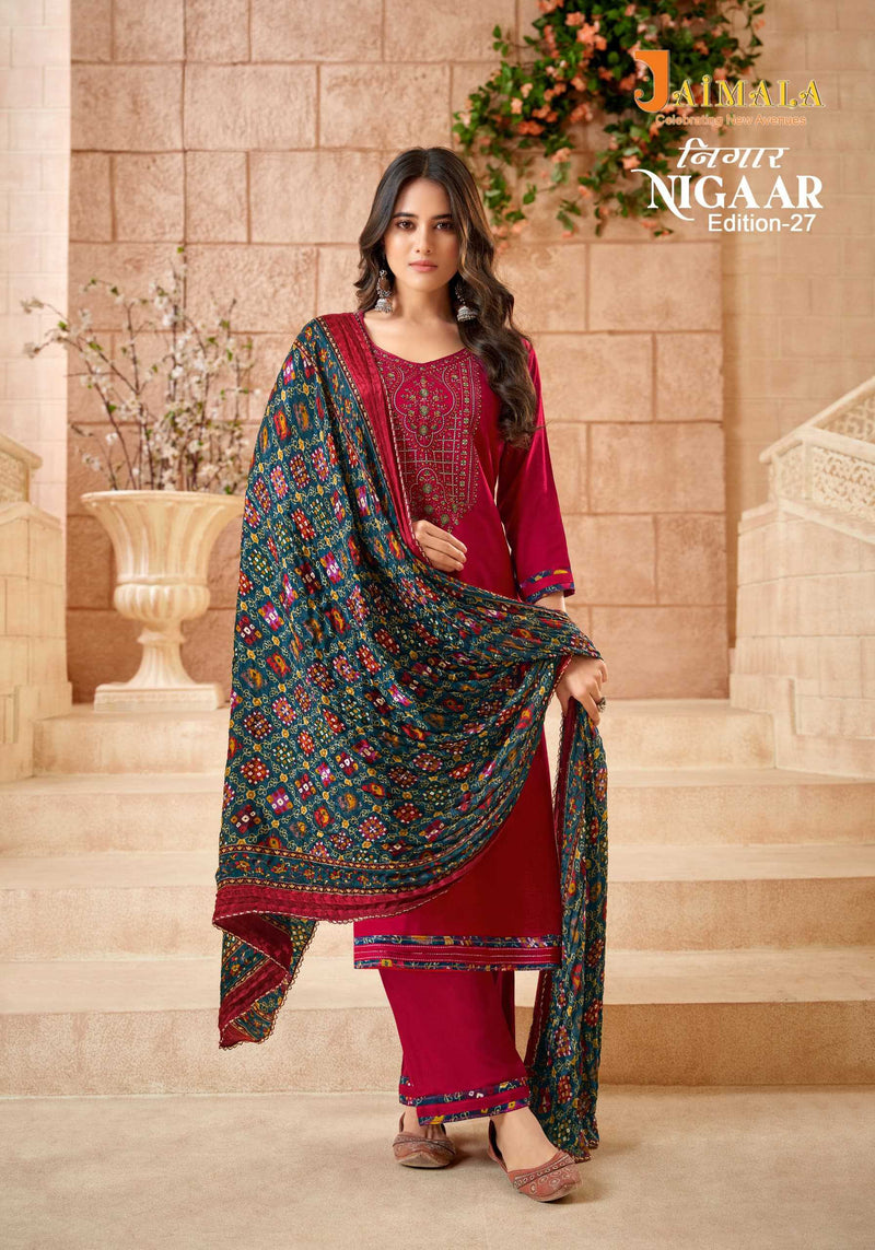 Jaimala Nigaar Vol 27 Pure Rayon Embroidered Diamond Work Salwar Suit