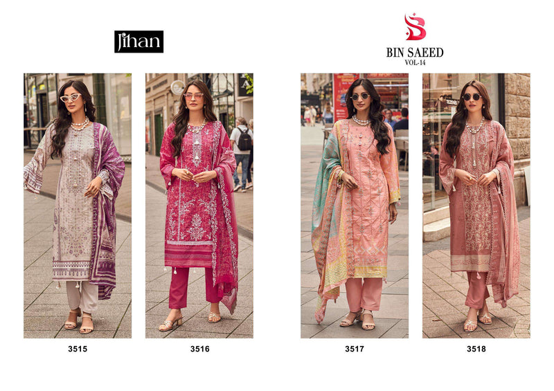 Jihan Bin Saeed Lawn Collection Vol 14 Pure Lawn Embroidery Work Salwar Suit