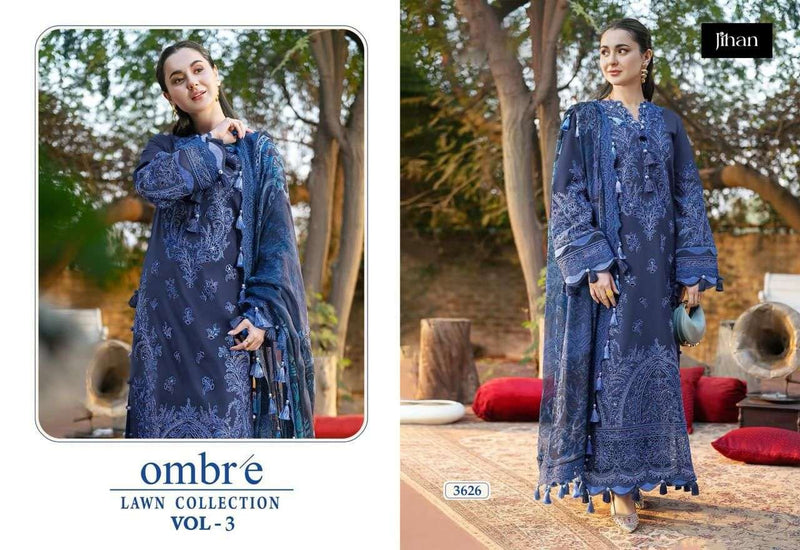 Jihan Firdous Ombre Lawn Collection Vol 3 Pure Cotton Embroidered Work Salwar Suit