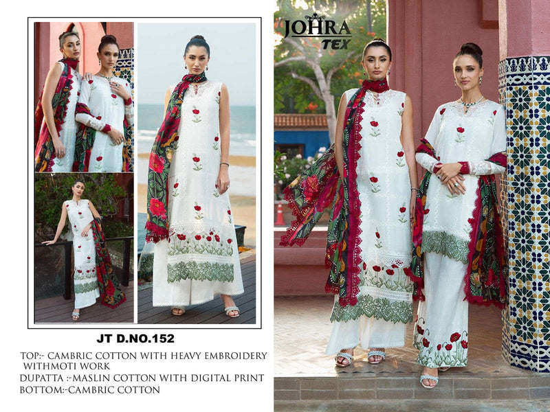Johra Tex Jt 152 Cambric Cotton Heavy Embroidery Work Salwar Suit