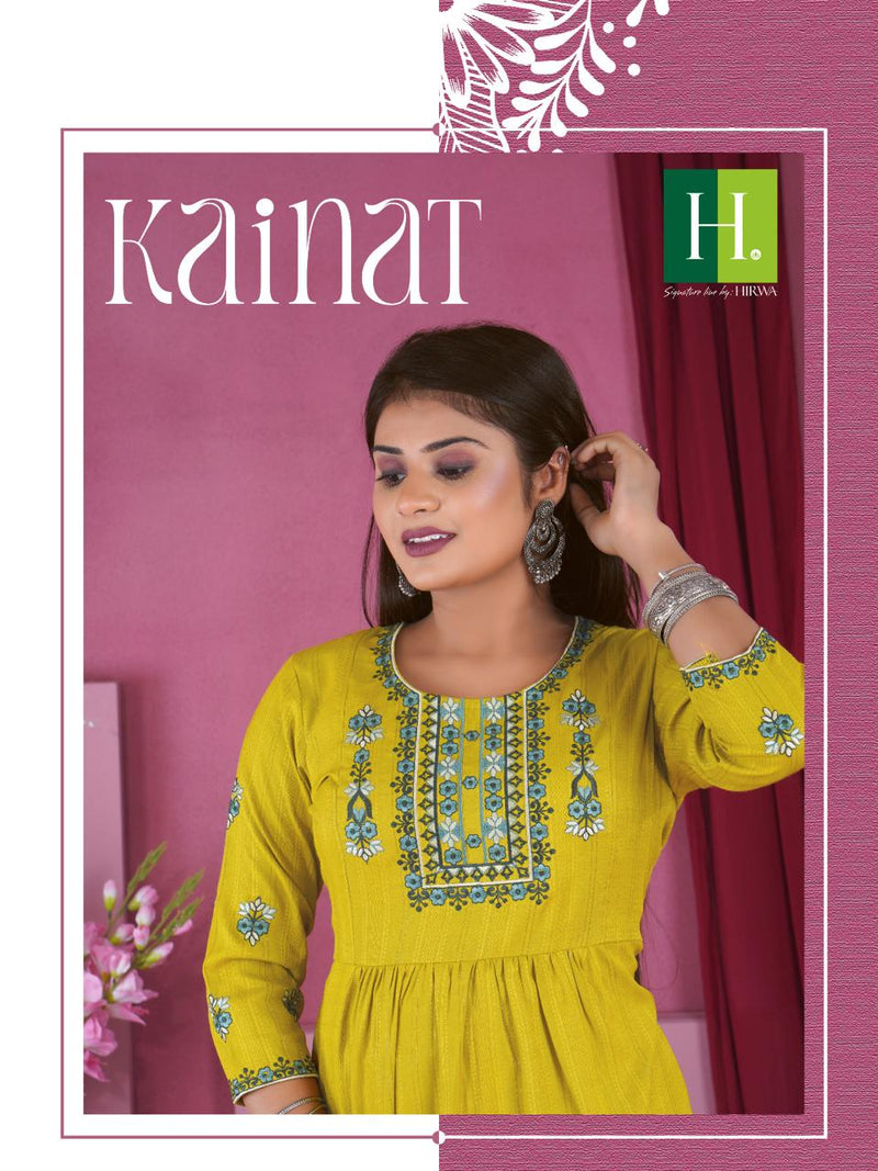Hirwa Kainat Rayon Fancy Viscose Designer Casual Wear Kurtis