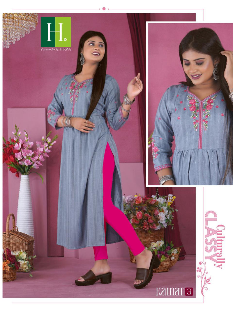 Hirwa Kainat Rayon Fancy Viscose Designer Casual Wear Kurtis
