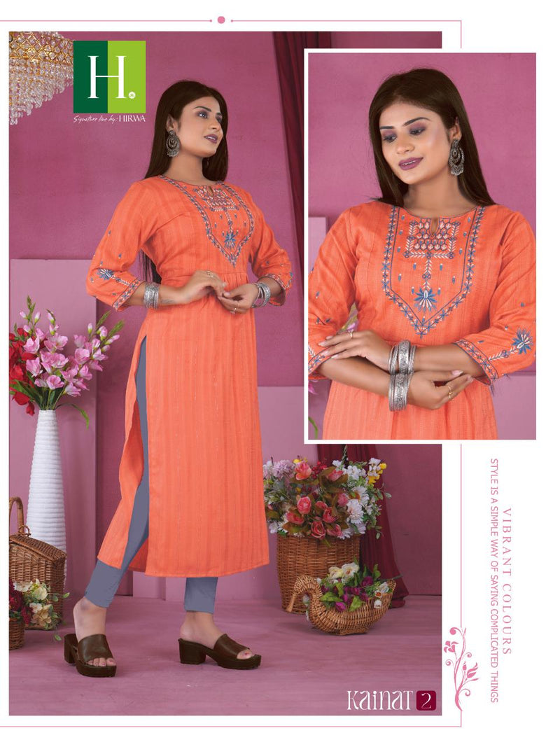Hirwa Kainat Rayon Fancy Viscose Designer Casual Wear Kurtis