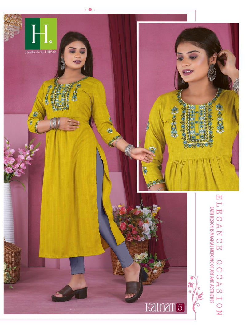 Hirwa Kainat Rayon Fancy Viscose Designer Casual Wear Kurtis