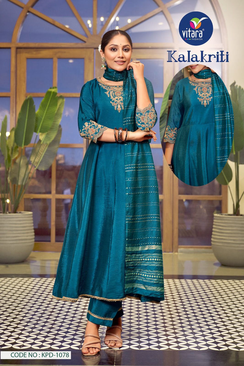 Vitara Fashion Kalakriti Chinon With Embroidery Anarkali Kurti With Bottom