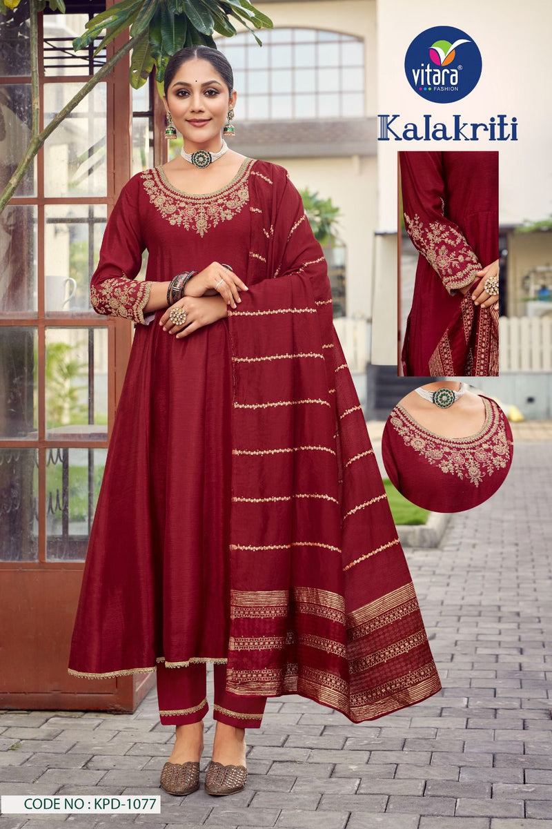 Vitara Fashion Kalakriti Chinon With Embroidery Anarkali Kurti With Bottom