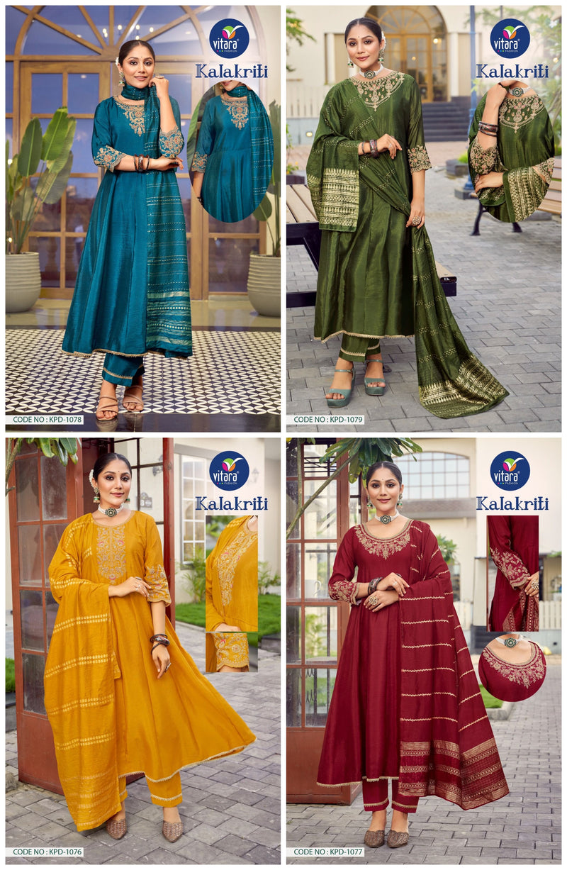Vitara Fashion Kalakriti Chinon With Embroidery Anarkali Kurti With Bottom